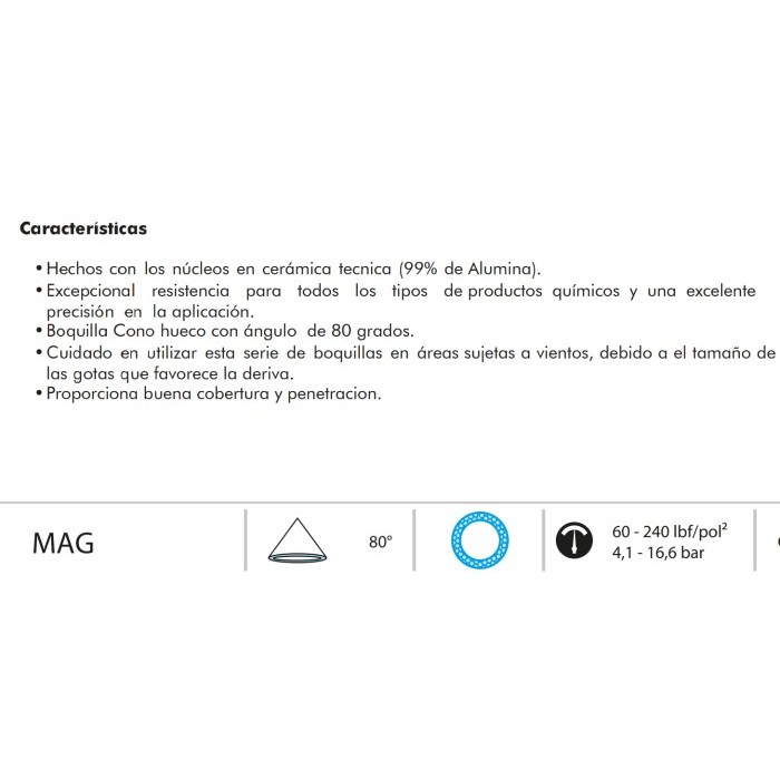 Magnojet M052 Boquilla MAG 80° Azul Cono Hueco Ceramica 10pz